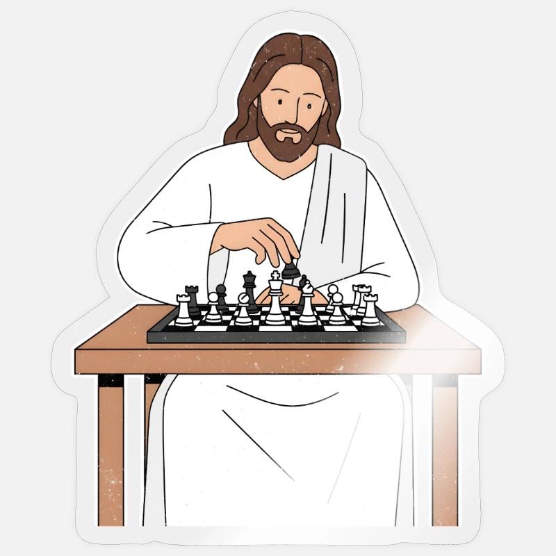 Saint Train aux échecs / Jesus Chess Sticker taille S (10 x 10 cm)
