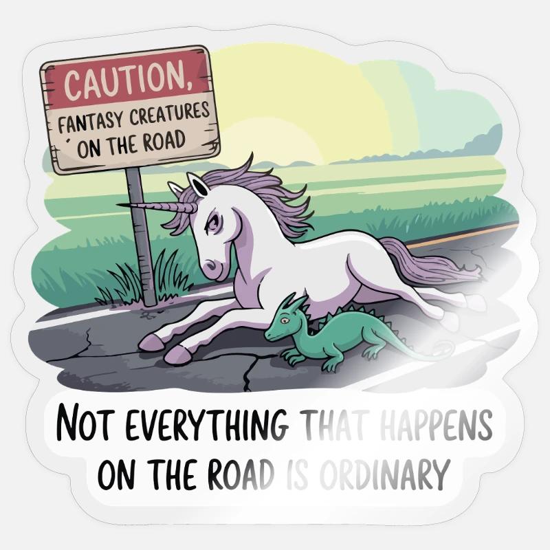 Fantasy-Einhorn-Duo am Straßenrand - Sticker Größe S (10 x 10 cm) - Transparent glänzend