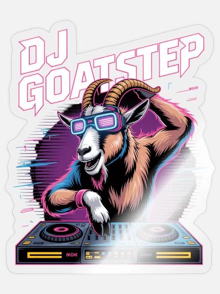 DJ GOATSTEP Rave Electro Ziege DJ Party - Sticker Größe S (10 x 10 cm) - Transparent glänzend