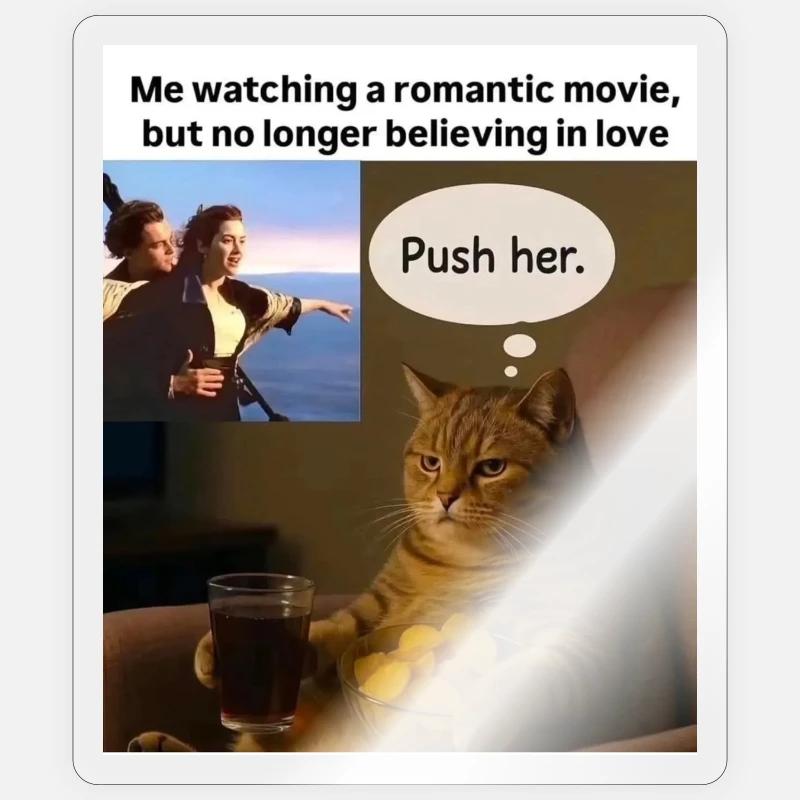 Katze Meme Push Romantik - Sticker Größe S (10 x 10 cm) - Transparent glänzend