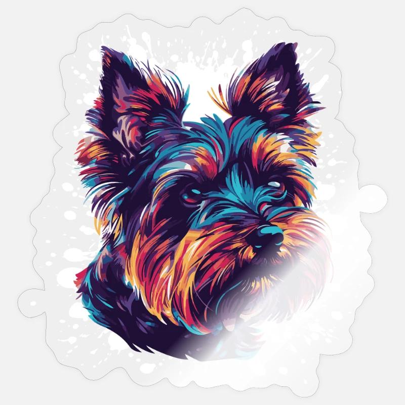 Buntes Hundeporträt Splatter - Sticker Größe S (10 x 10 cm) - Transparent glänzend