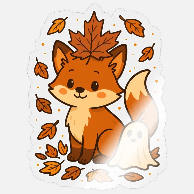 Herbstlicher Fuchs mit Blättern - Sticker Größe S (10 x 10 cm) - Transparent glänzend