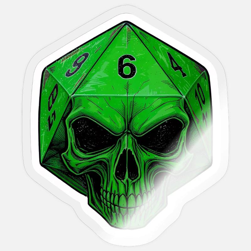 Cube Mystique D20 avec Crâne – Fantasy - Sticker taille S (10 x 10 cm) - brillant transparent