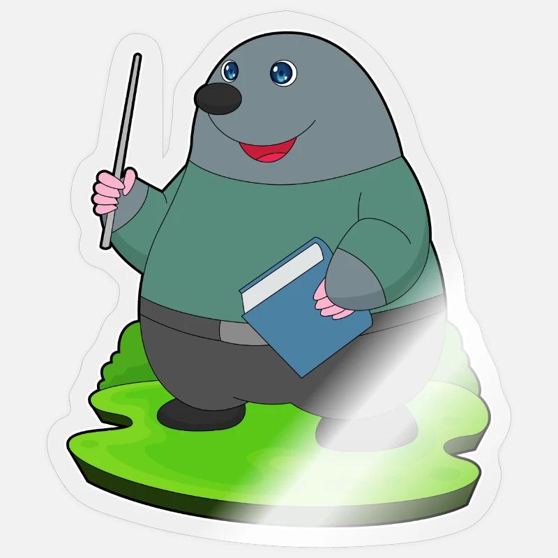 Maulwurf Lehrer Buch Schule - Sticker Größe S (10 x 10 cm) - Transparent glänzend