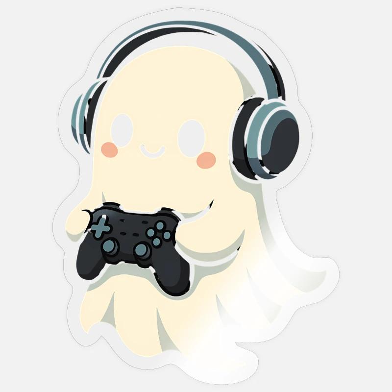 Geist mit Kopfhörer Spielcontroller Sticker Größe S (10 x 10 cm)