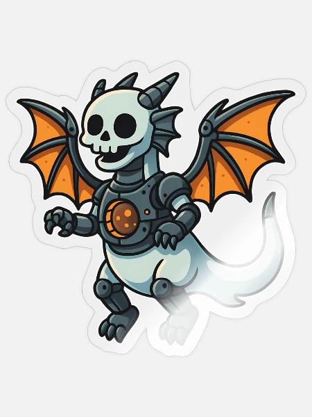 Roboterdrache mit Knochenhelm und Flügeln - Sticker Größe S (10 x 10 cm) - Transparent glänzend