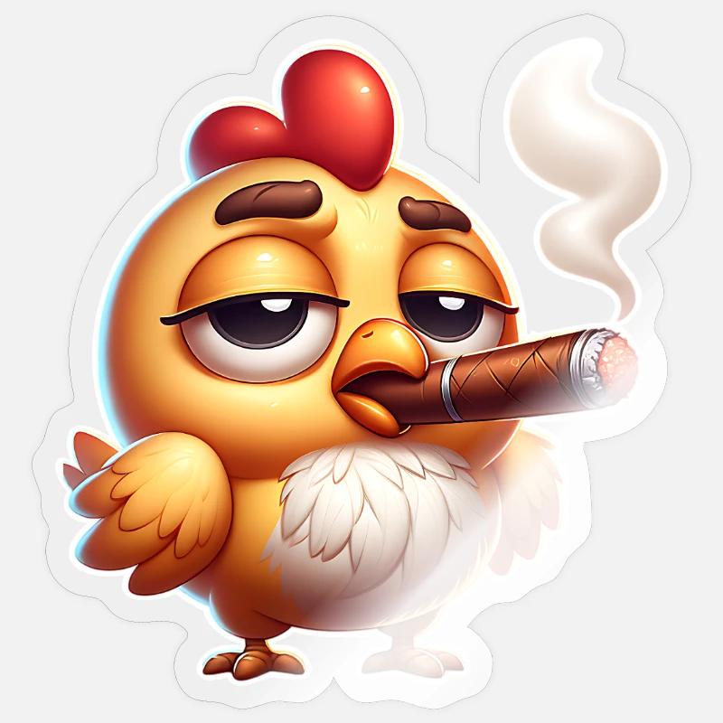 Huhn Zigarre - Sticker Größe S (10 x 10 cm) - Transparent glänzend