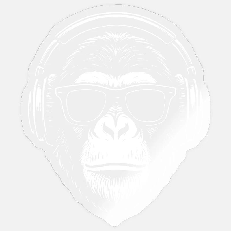 Monkey DJ Kopfhörer Silhouette - Sticker Größe S (10 x 10 cm) - Transparent glänzend