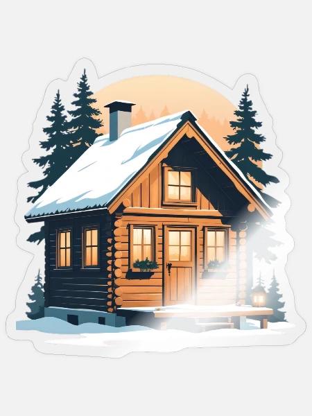 Winterliches Holzhäuschen im Schnee - Sticker Größe S (10 x 10 cm) - Transparent glänzend