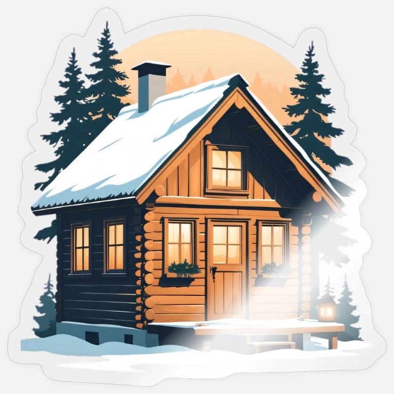 Winterliches Holzhäuschen im Schnee - Sticker Größe S (10 x 10 cm) - Transparent glänzend