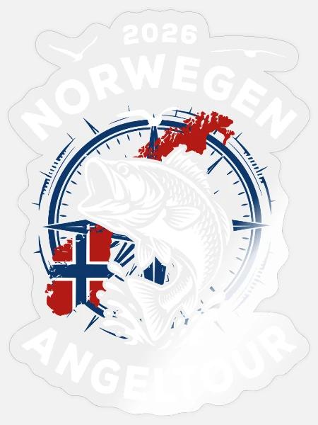 Norwegen Angeltour 2026 - Urlaub Natur Geschenk - Sticker Größe S (10 x 10 cm) - Transparent glänzend