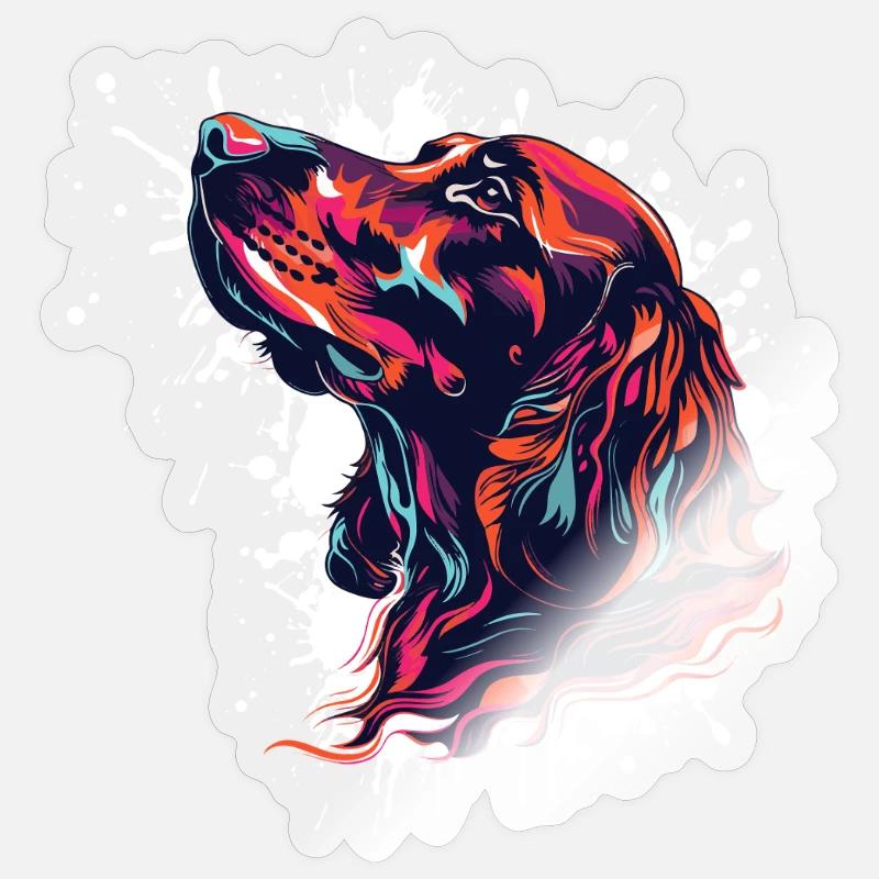 Bunter Hund Kopf Splatterkunst - Sticker Größe S (10 x 10 cm) - Transparent glänzend