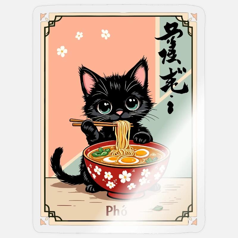 Kätzchen Pho Ramen Kunst - Sticker Größe S (10 x 10 cm) - Transparent glänzend