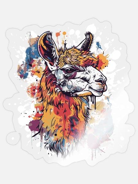 Bunte Llama Splatter Illustration - Sticker Größe S (10 x 10 cm) - Transparent glänzend