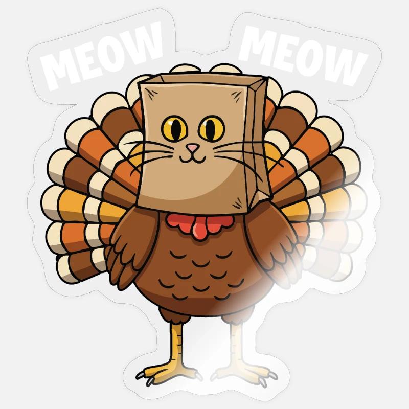 Dinde Chat Thanksgiving Récolte d’automne - Sticker taille S (10 x 10 cm) - brillant transparent