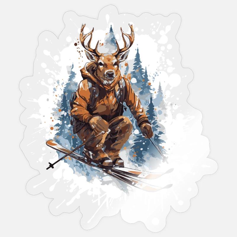 Hirsch Ski Skiing - Sticker size S (10 x 10 cm) - transparent glossy