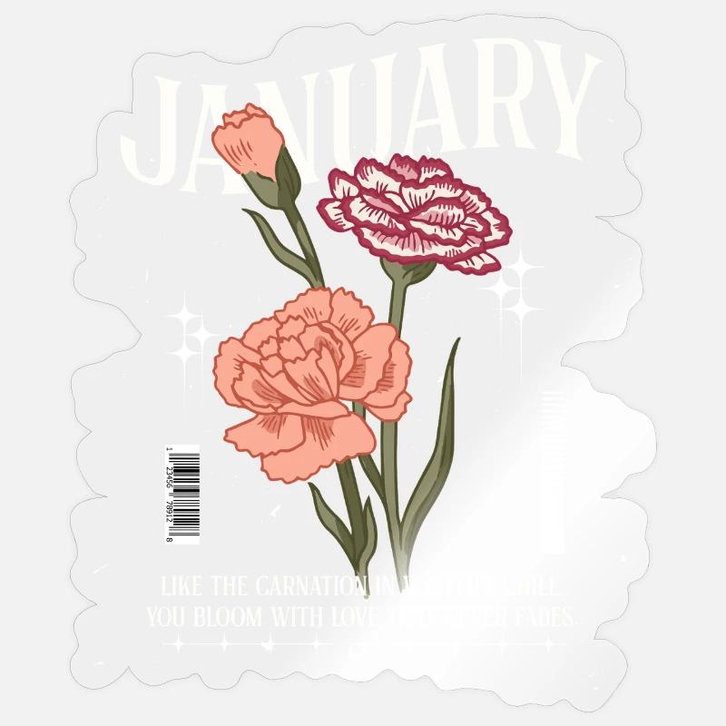 Naissance Fleurs Janvier Oeillet - Sticker taille S (10 x 10 cm) - brillant transparent