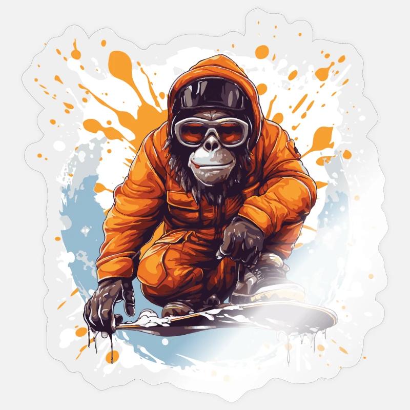 Singe Snowboard - Sticker taille S (10 x 10 cm) - brillant transparent