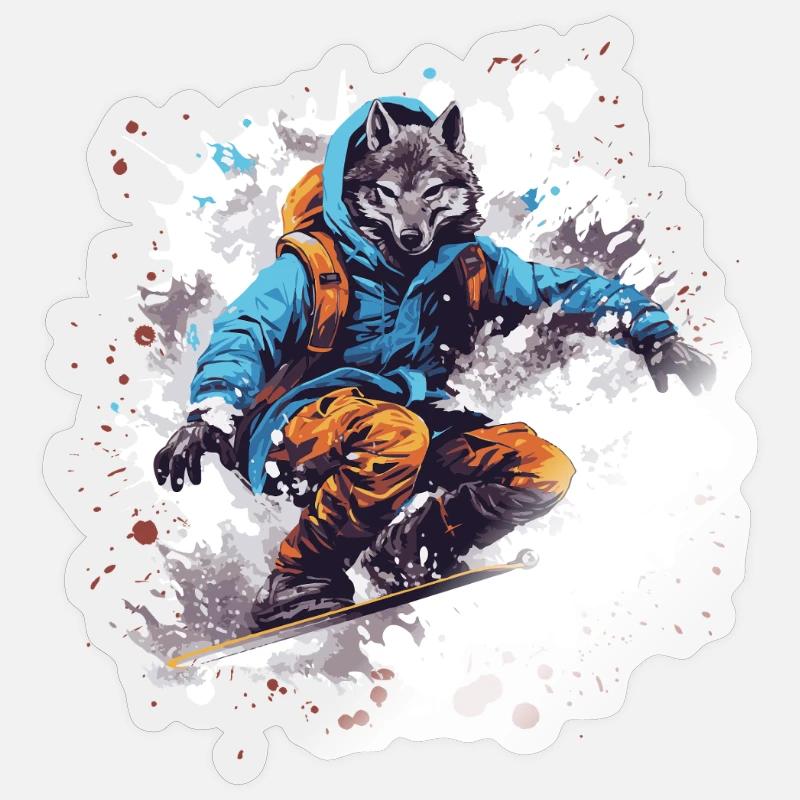 Wolf Snowboard - Sticker Größe S (10 x 10 cm) - Transparent glänzend