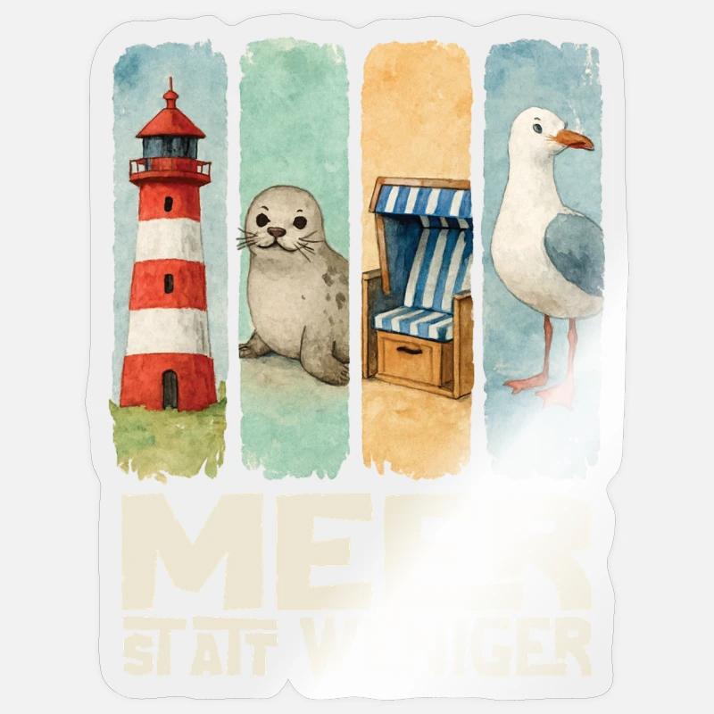 Moin Leuchtturm Robbe Strandkorb Möwe Küste - Sticker Größe S (10 x 10 cm) - Transparent glänzend
