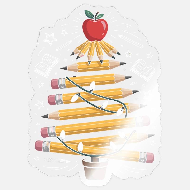 Buntstift Baum mit Lichterkette - Sticker Größe S (10 x 10 cm) - Transparent glänzend