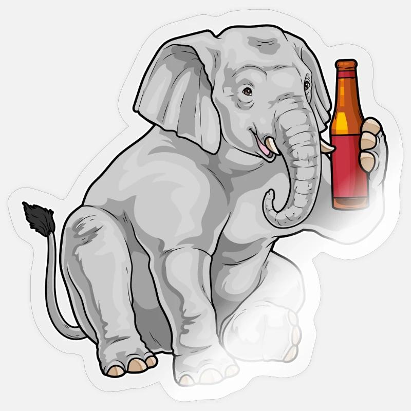 Elephant bouteille de bière - Sticker taille S (10 x 10 cm) - brillant transparent