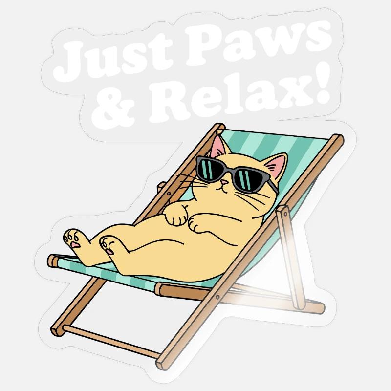 Relax cat in deck chair - Sticker size S (10 x 10 cm) - transparent glossy