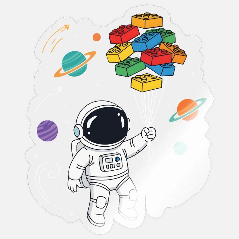 Astronaut Bausteine Space Brick Builder - Sticker Größe S (10 x 10 cm) - Transparent glänzend