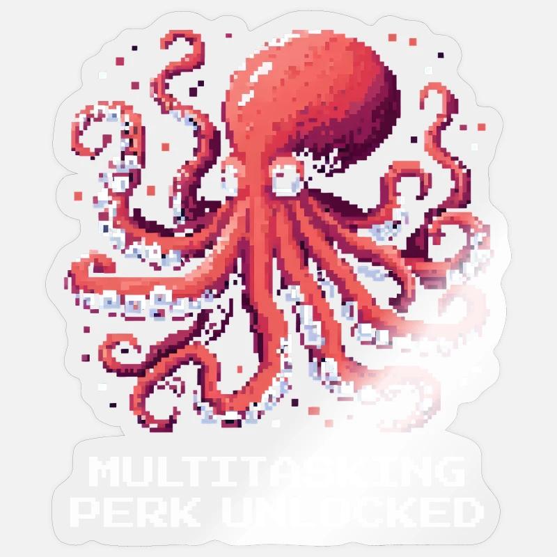 Capacité multitâche débloquée | Pieuvre - Sticker taille S (10 x 10 cm) - brillant transparent