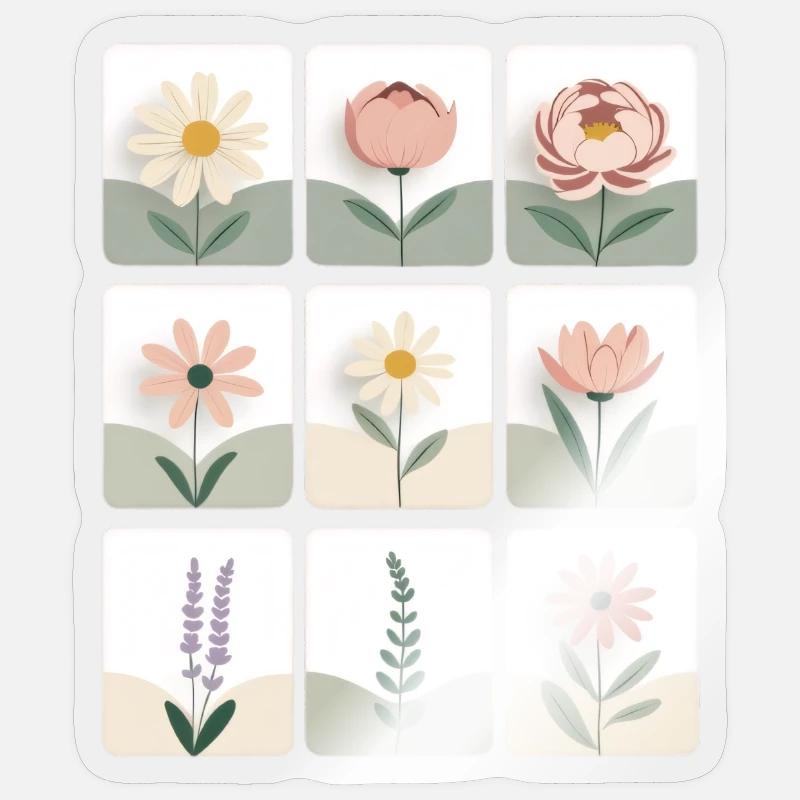 Série Fleurs Pastel - Sticker taille S (10 x 10 cm) - brillant transparent