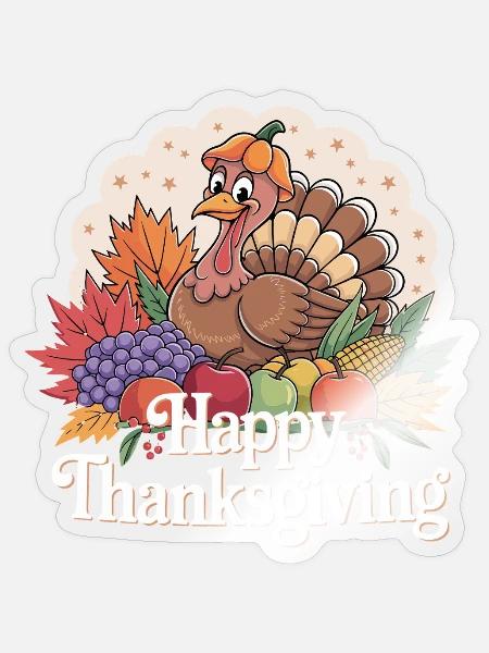 Fröhliches Thanksgiving Truthahn Herbstmotiv - Sticker Größe S (10 x 10 cm) - Transparent glänzend