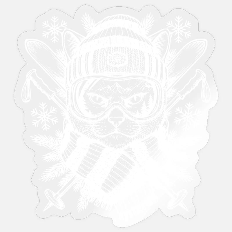 Ski chat Illustration Ski - Sticker taille S (10 x 10 cm) - brillant transparent