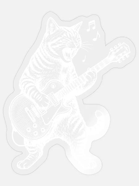 Tier Gitarre Katze Musik Kunst - Sticker Größe S (10 x 10 cm) - Transparent glänzend