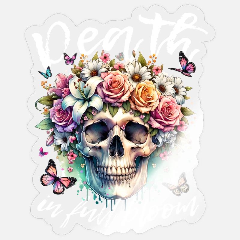 Fleurs Crâne Beauté Floraison - Sticker taille S (10 x 10 cm) - brillant transparent