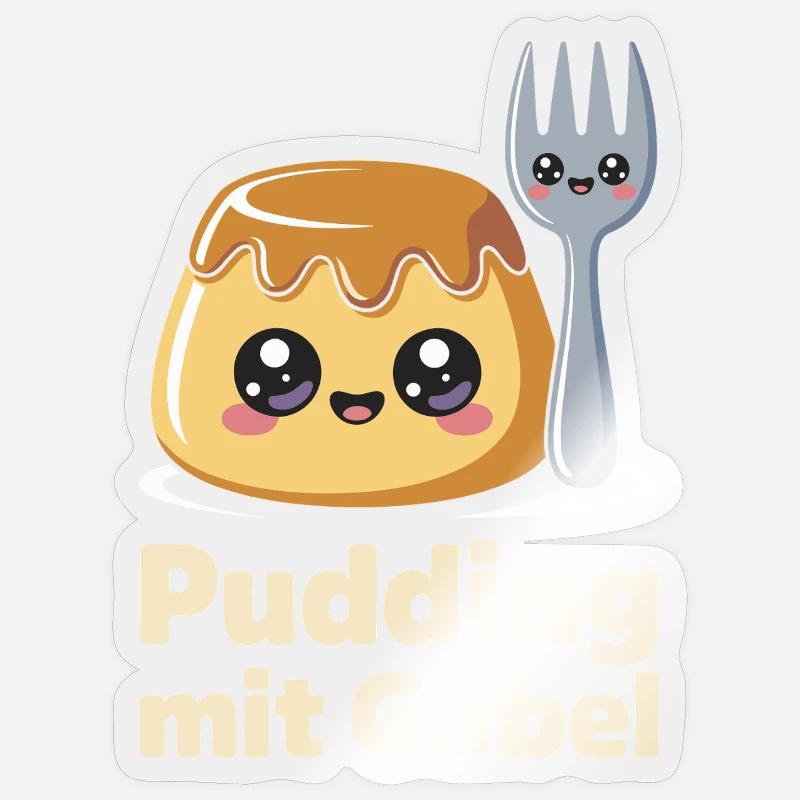 Pudding Mit Gabel - Sticker Größe S (10 x 10 cm) - Transparent glänzend