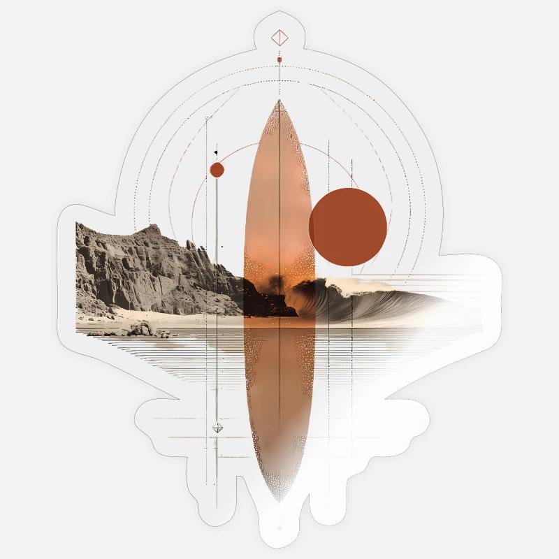 Copper Waves Orbit - Planche de surf géométrique - Sticker taille S (10 x 10 cm) - brillant transparent