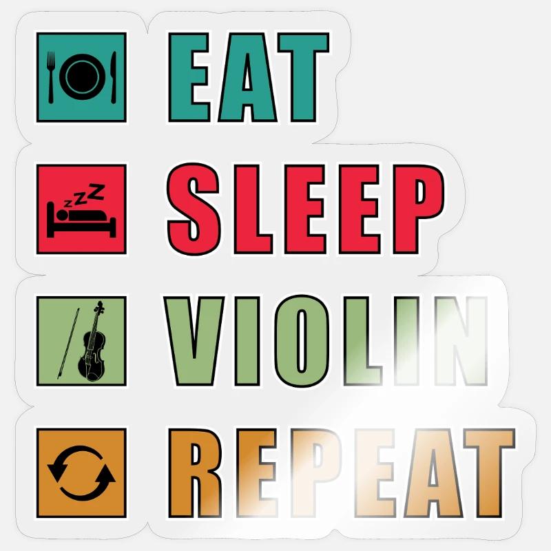 Eat Sleep Violin Repeat Graphic - Sticker size S (10 x 10 cm) - transparent glossy