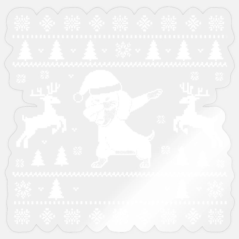 Teckel de Noël laid - Sticker taille S (10 x 10 cm) - brillant transparent