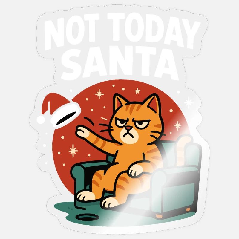 Drôle de chat pas aujourd’hui Père Noël Humour - Sticker taille S (10 x 10 cm) - brillant transparent