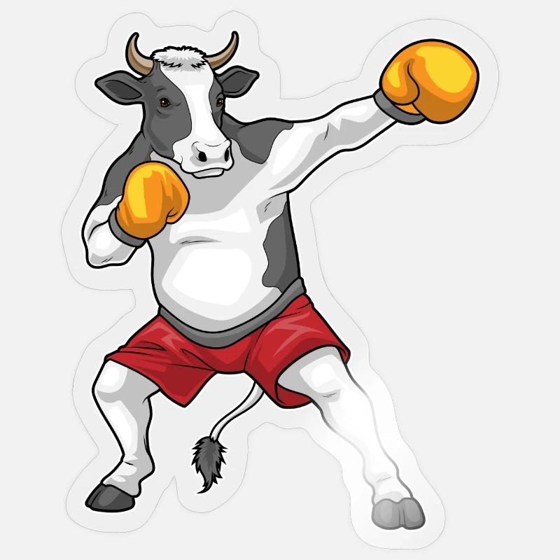 Kuh Boxer Boxhandschuhe Boxen - Sticker Größe S (10 x 10 cm) - Transparent glänzend