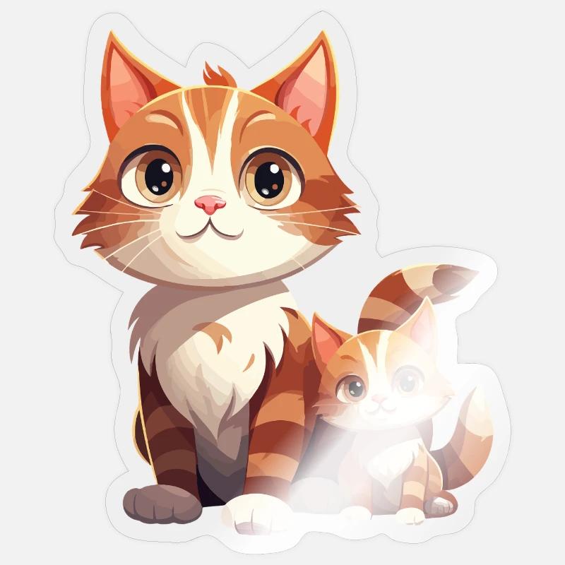 Chat amitié dessin animé Style chat - Sticker taille S (10 x 10 cm) - brillant transparent