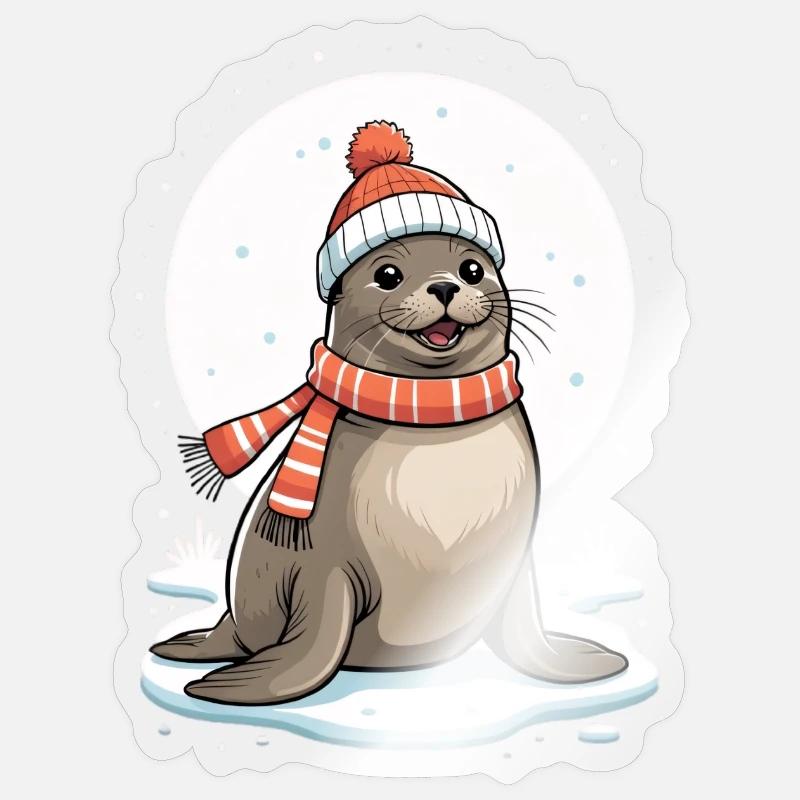 Sceau d’hiver avec écharpe - Sticker taille S (10 x 10 cm) - brillant transparent