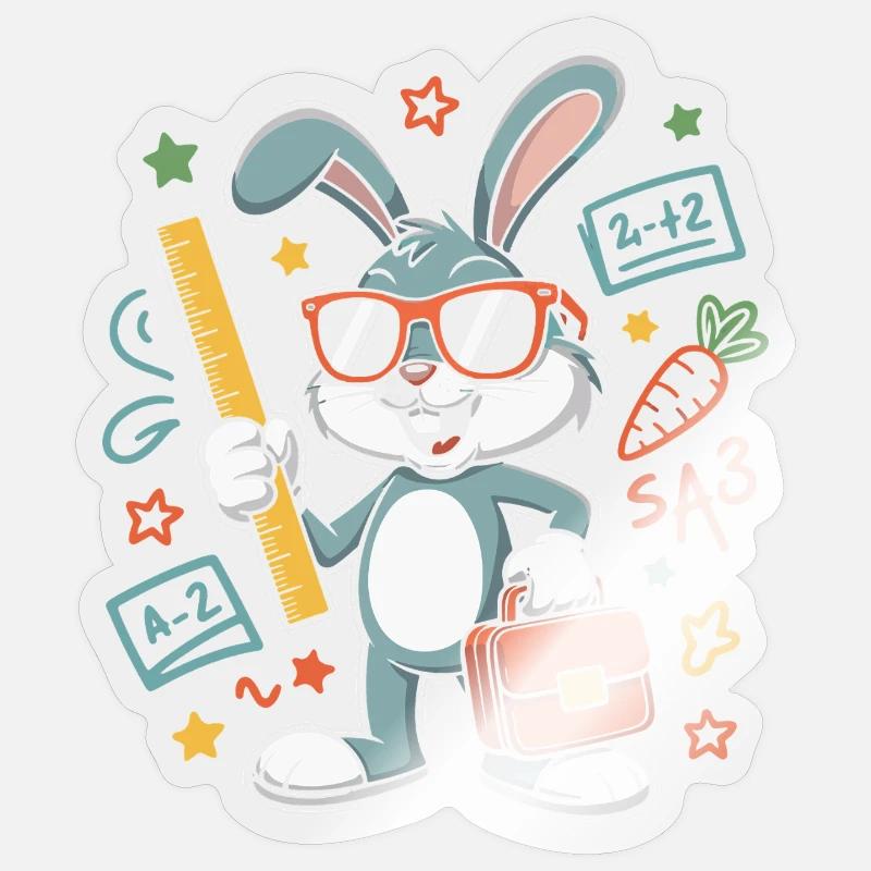 Math Bunny Glasses Suitcase - Sticker size S (10 x 10 cm) - transparent glossy