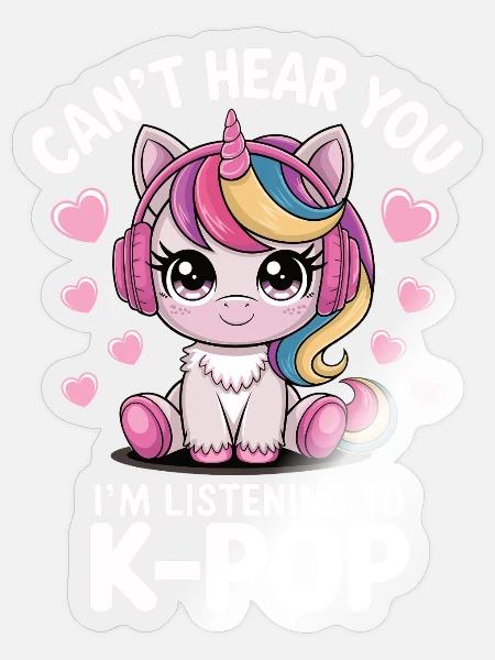 Kawaii Unicorn K-Pop Listener - Sticker Größe S (10 x 10 cm) - Transparent glänzend