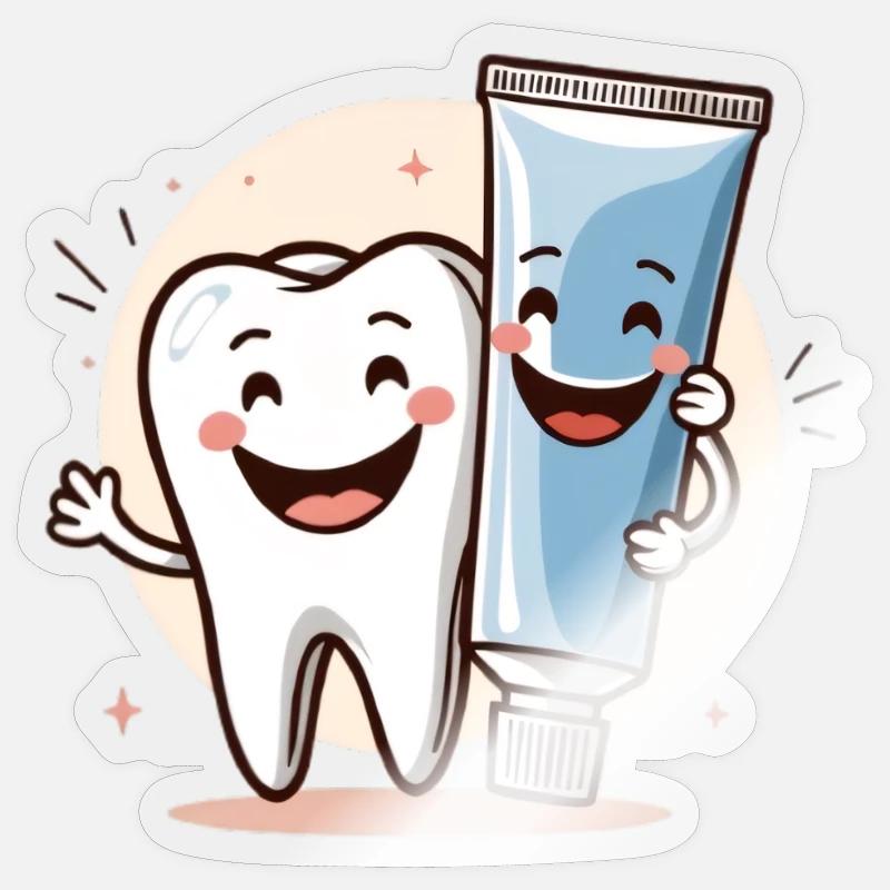 Dent souriante avec du dentifrice - Sticker taille S (10 x 10 cm) - brillant transparent