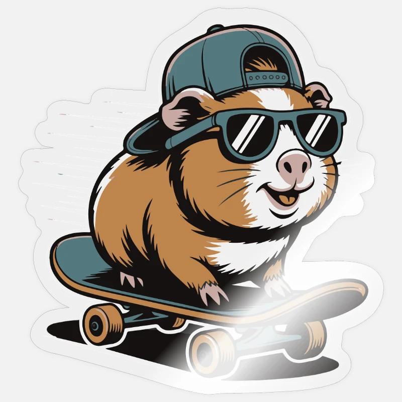 Hamster auf Skateboard - Sticker Größe S (10 x 10 cm) - Transparent glänzend