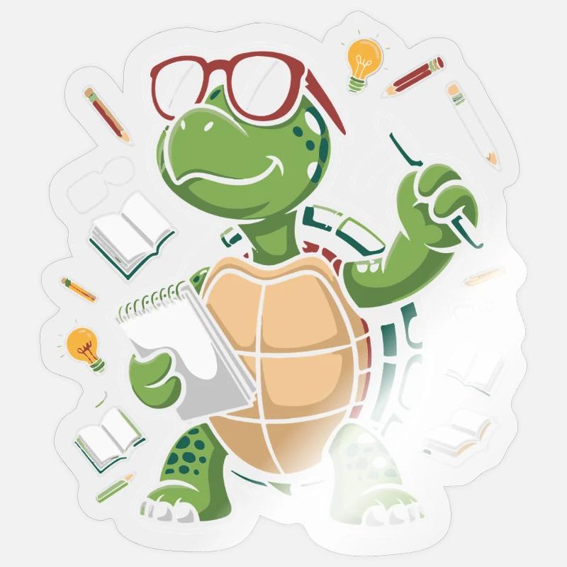 Learning turtle with pen - Sticker size S (10 x 10 cm) - transparent glossy