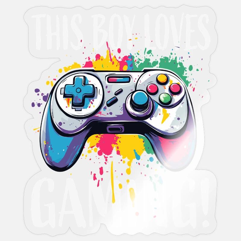 Junge liebt Gaming – bunte Controller-Splash Sticker Größe S (10 x 10 cm)