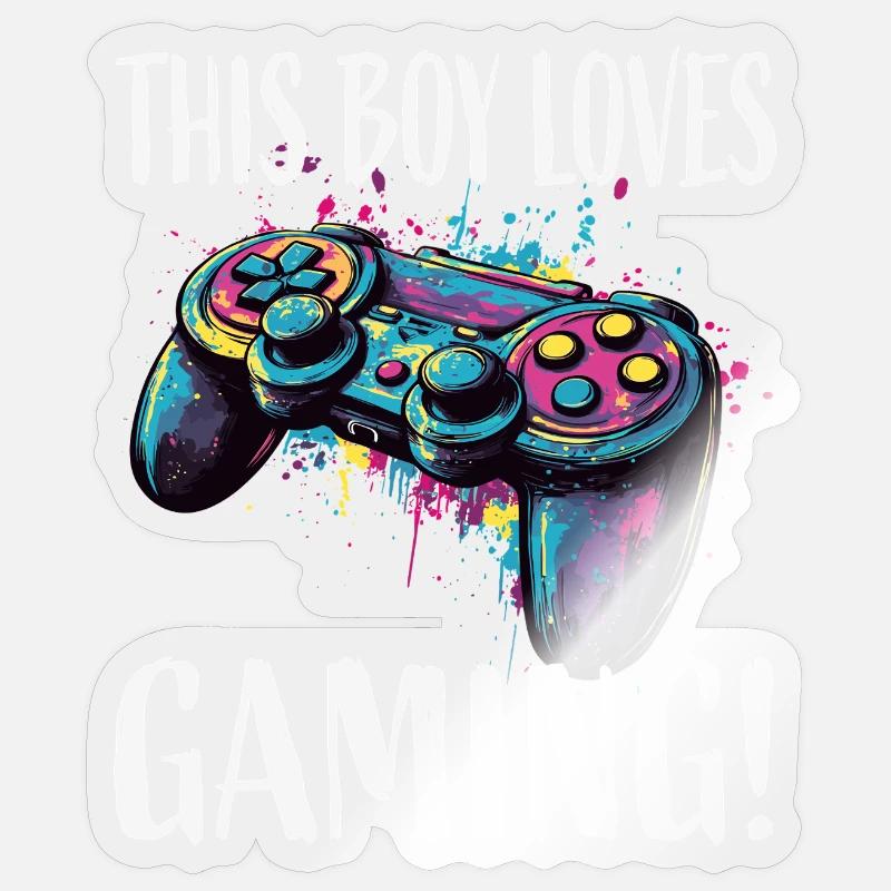 This Boy Loves Gaming Controller - Sticker size S (10 x 10 cm) - transparent glossy