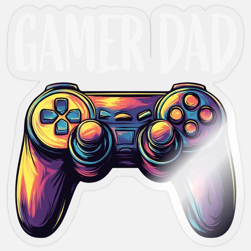 Gamer Dad Controller Neon - Sticker Größe S (10 x 10 cm) - Transparent glänzend
